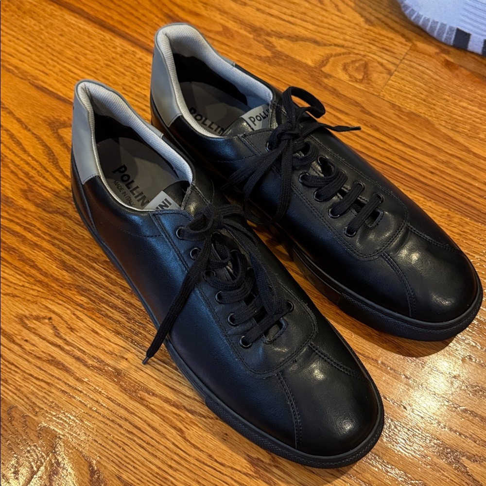 NWOT Pollini Black and grey Leather Men's Sneakers versatile streetwear comfy